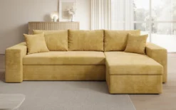 Designer Ecksofa Denver Cord mit Schlaf- und Klappfunktion