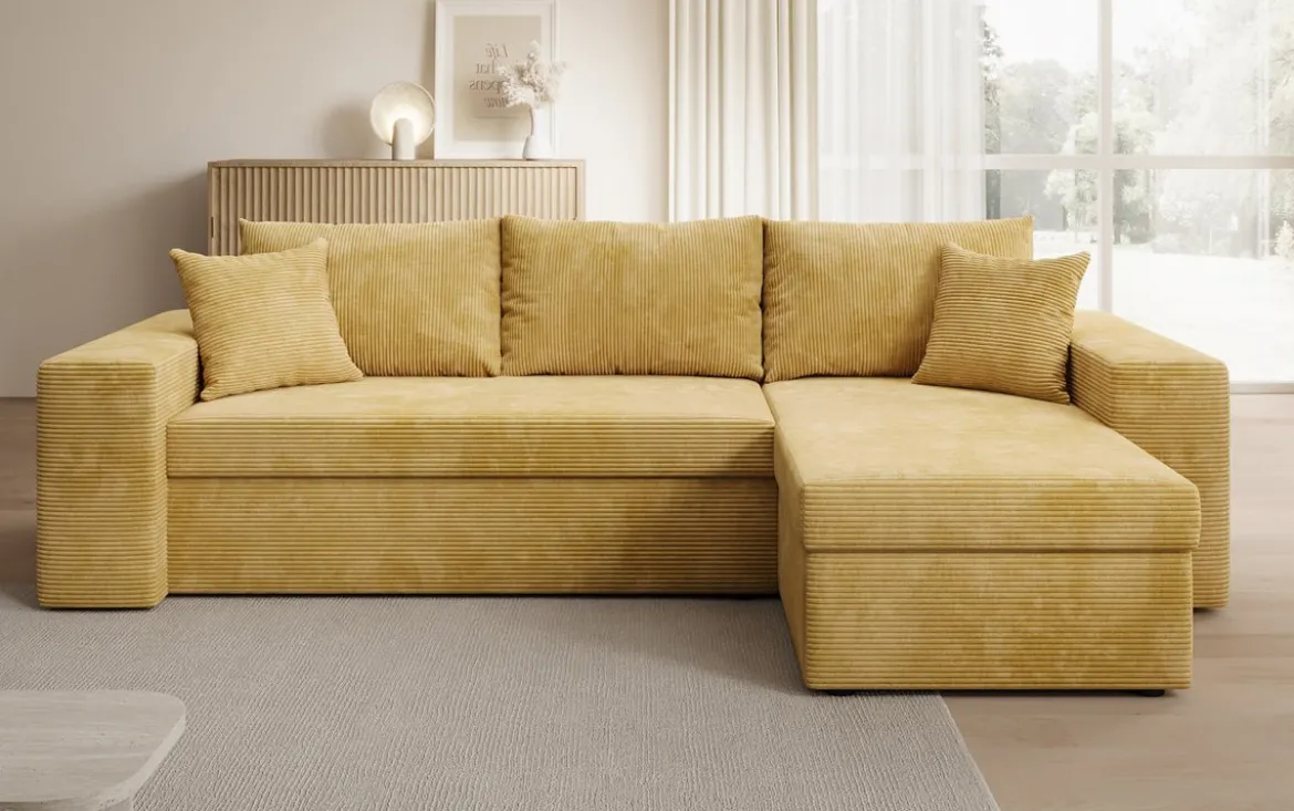 Designer Ecksofa Denver Cord mit Schlaf- und Klappfunktion