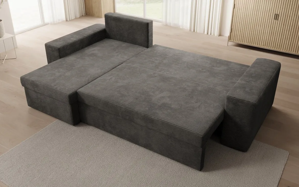 Designer Ecksofa Denver Cord mit Schlaf- und Klappfunktion