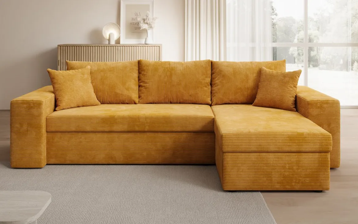Designer Ecksofa Denver Cord mit Schlaf- und Klappfunktion