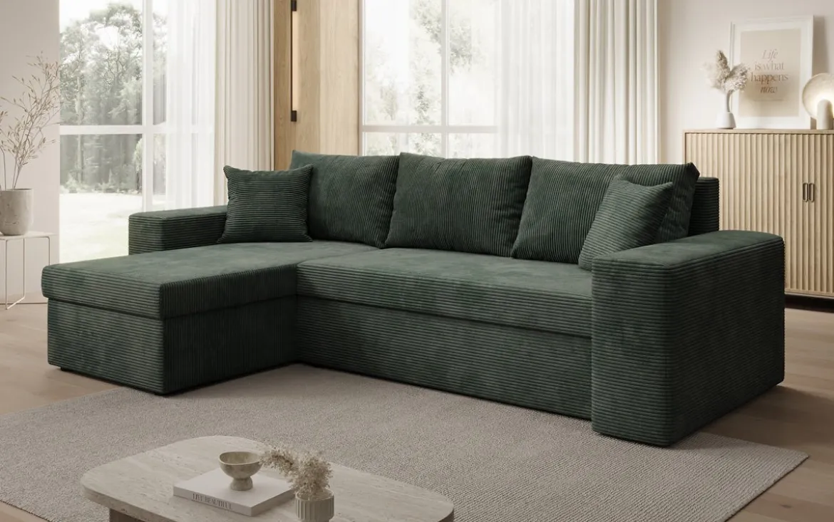 Designer Ecksofa Denver Cord mit Schlaf- und Klappfunktion