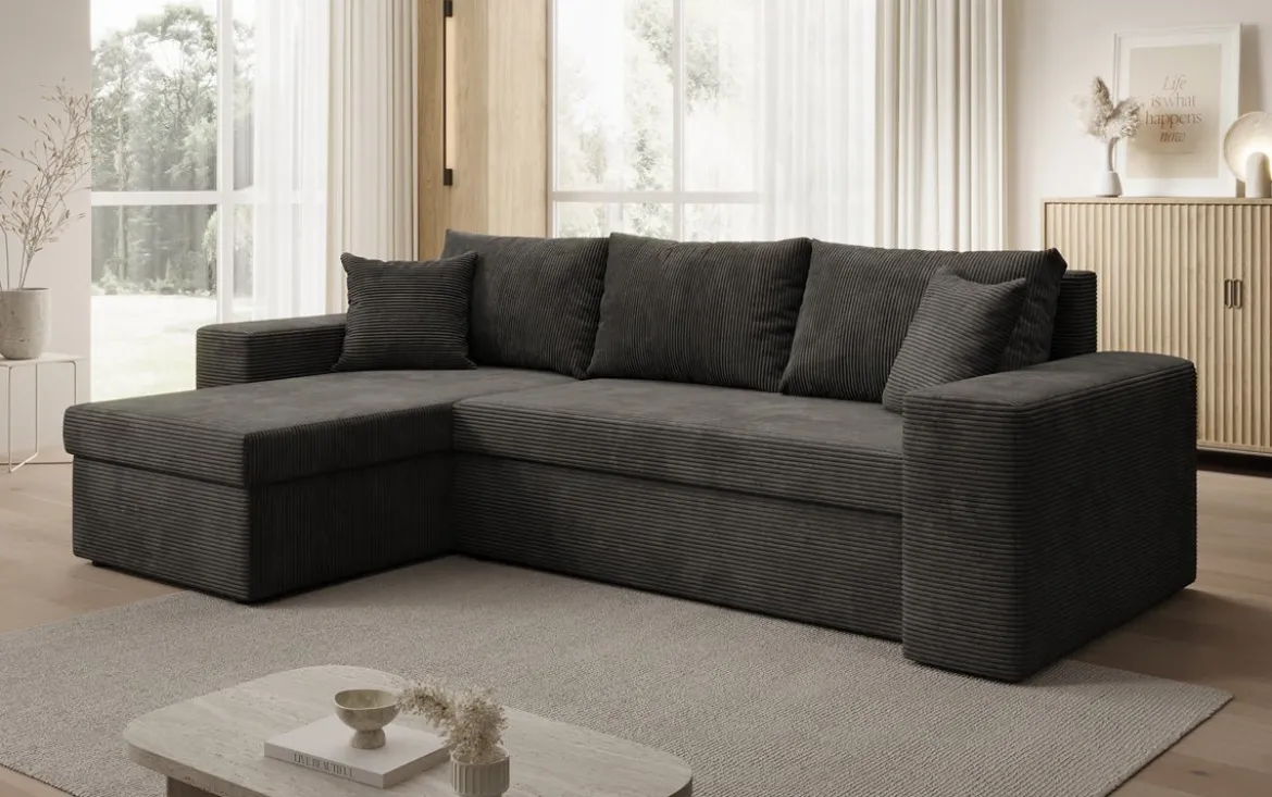 Designer Ecksofa Denver Cord mit Schlaf- und Klappfunktion
