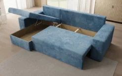 Designer Ecksofa Denver Cord mit Schlaf- und Klappfunktion