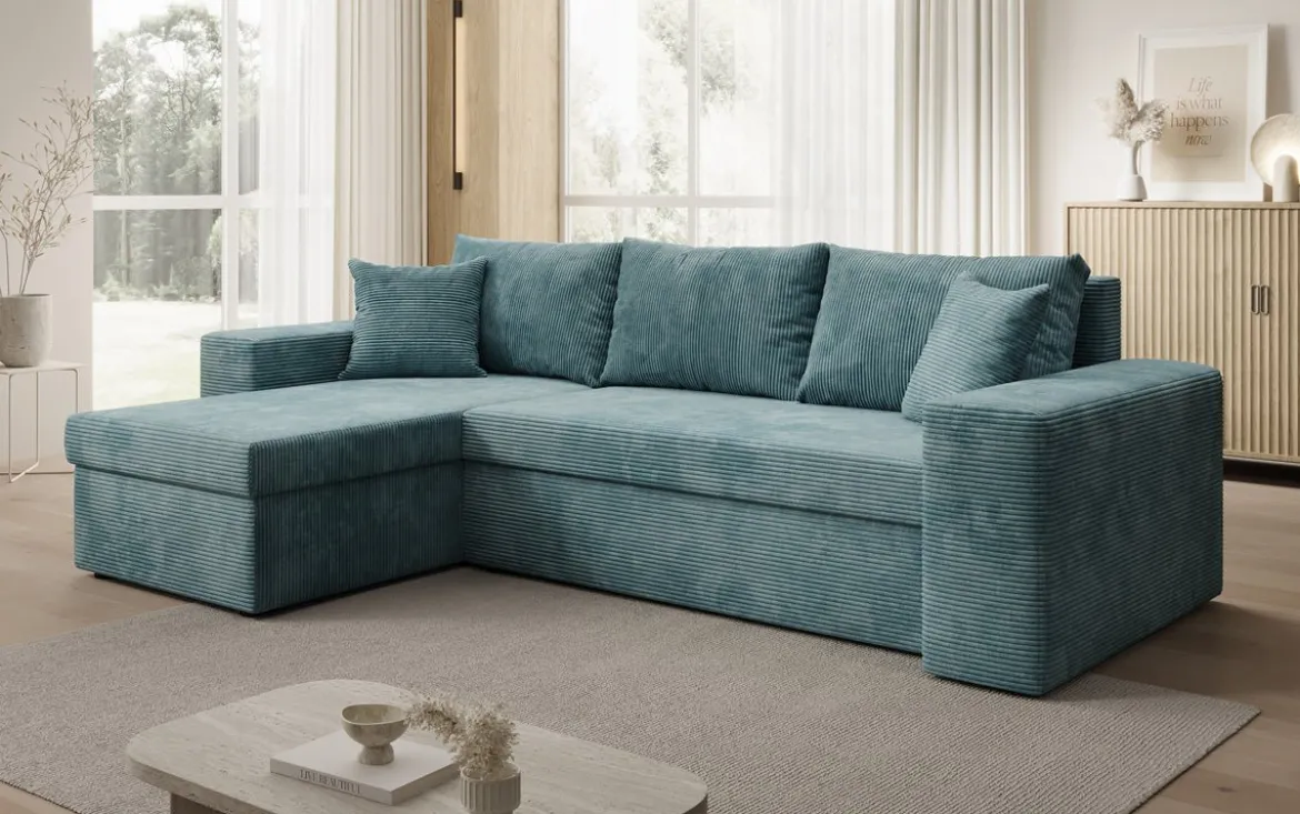 Designer Ecksofa Denver Cord mit Schlaf- und Klappfunktion