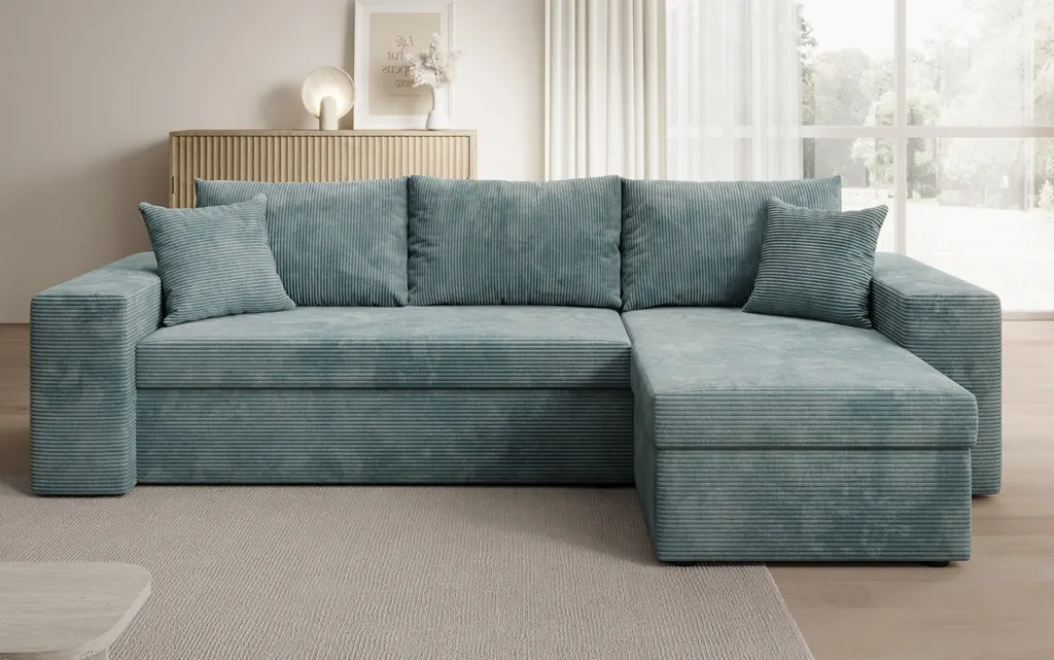 Designer Ecksofa Denver Cord mit Schlaf- und Klappfunktion