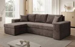 Designer Ecksofa Denver Cord mit Schlaf- und Klappfunktion