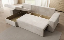 Designer Ecksofa Denver Cord mit Schlaf- und Klappfunktion