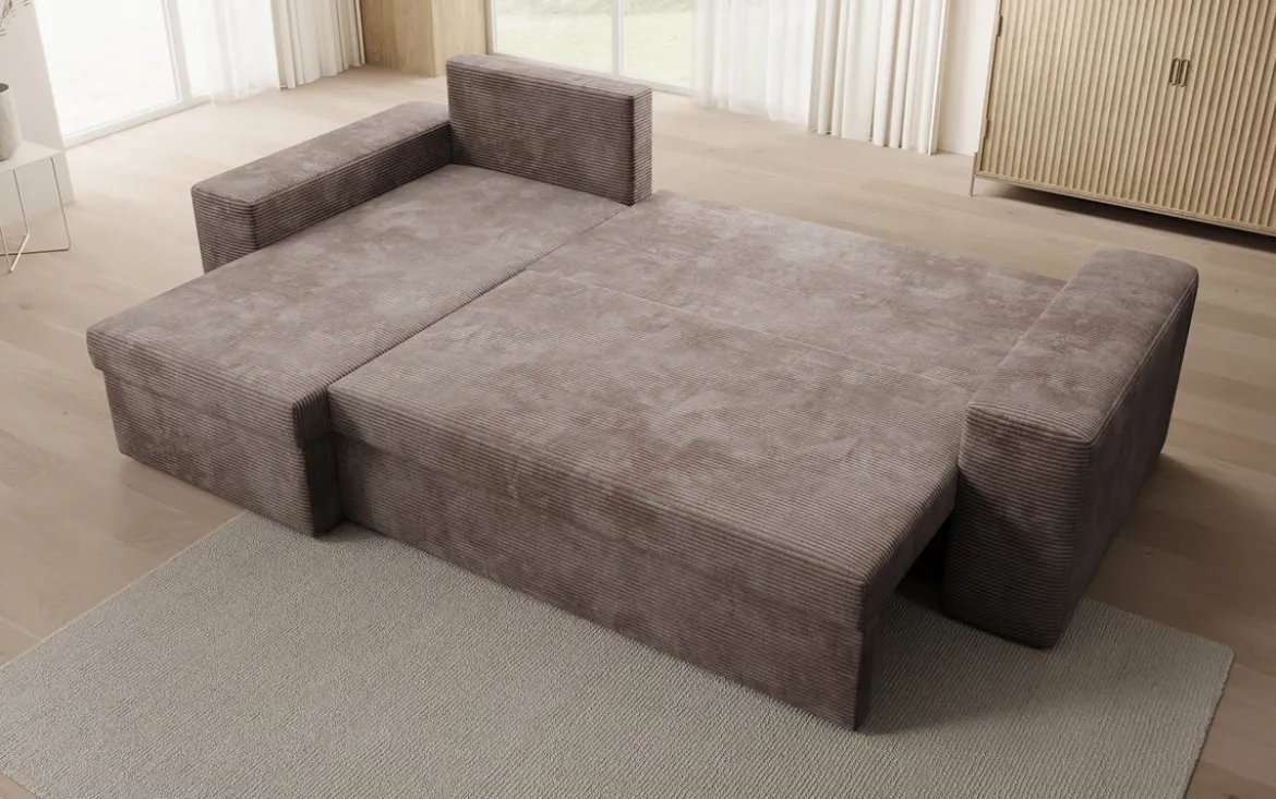Designer Ecksofa Denver Cord mit Schlaf- und Klappfunktion