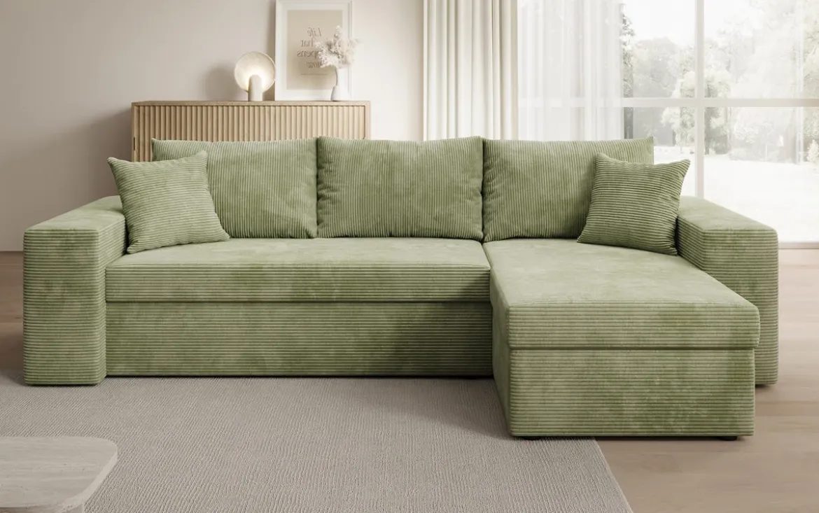 Designer Ecksofa Denver Cord mit Schlaf- und Klappfunktion