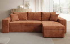 Designer Ecksofa Denver Cord mit Schlaf- und Klappfunktion