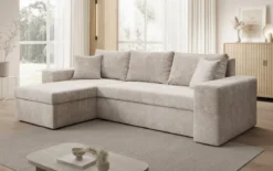 Designer Ecksofa Denver Cord mit Schlaf- und Klappfunktion