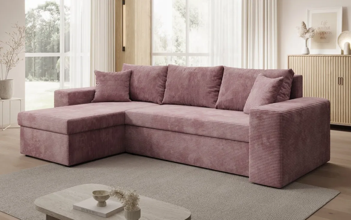 Designer Ecksofa Denver Cord mit Schlaf- und Klappfunktion
