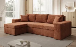 Designer Ecksofa Denver Cord mit Schlaf- und Klappfunktion