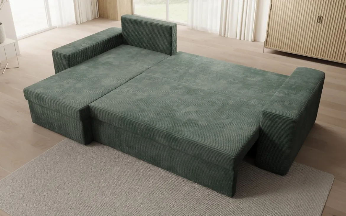 Designer Ecksofa Denver Cord mit Schlaf- und Klappfunktion