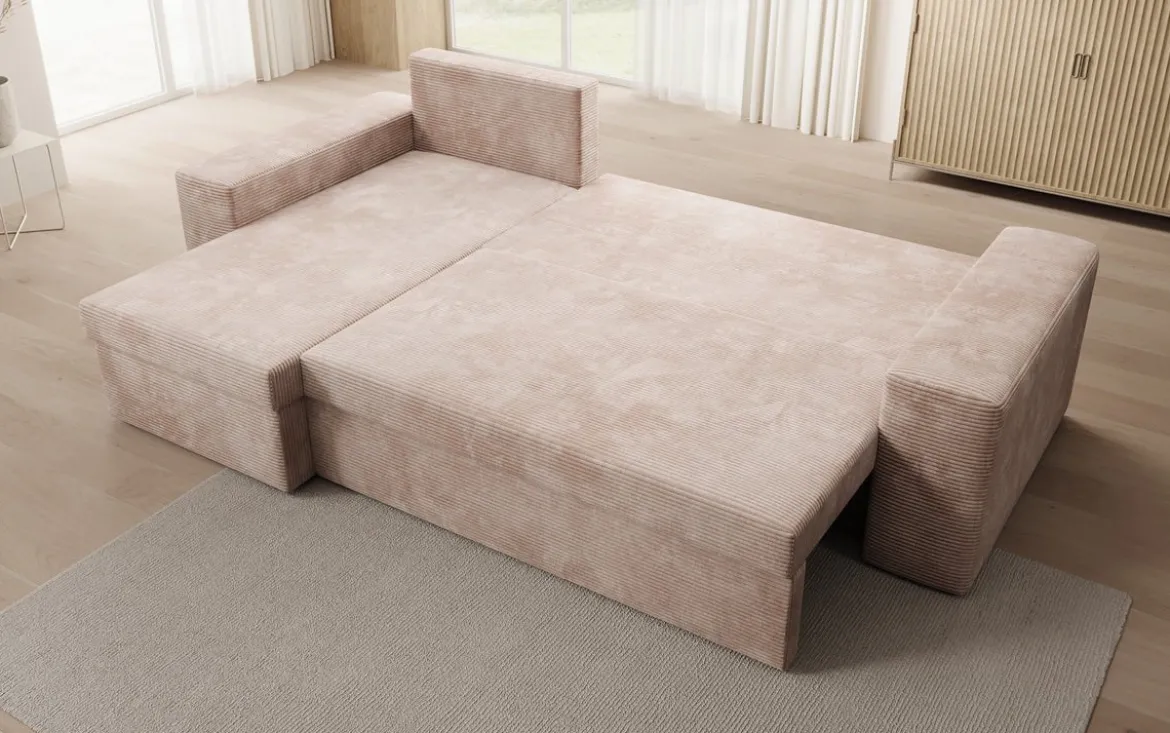 Designer Ecksofa Denver Cord mit Schlaf- und Klappfunktion
