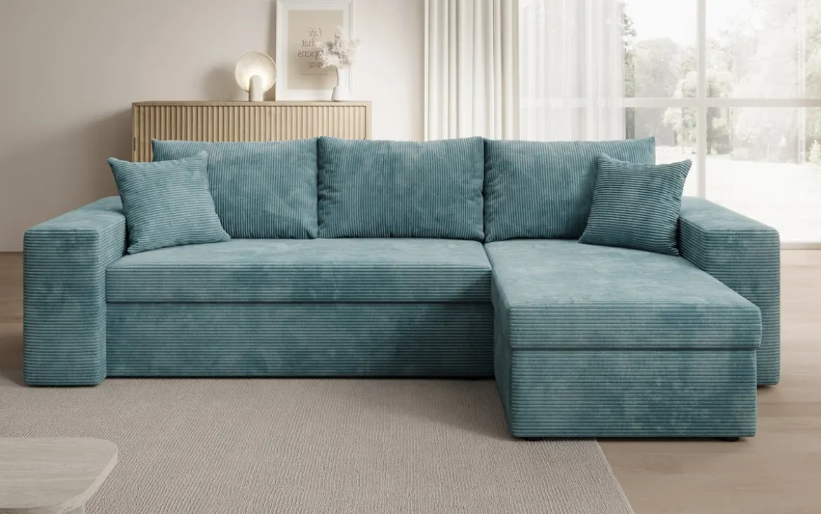 Designer Ecksofa Denver Cord mit Schlaf- und Klappfunktion