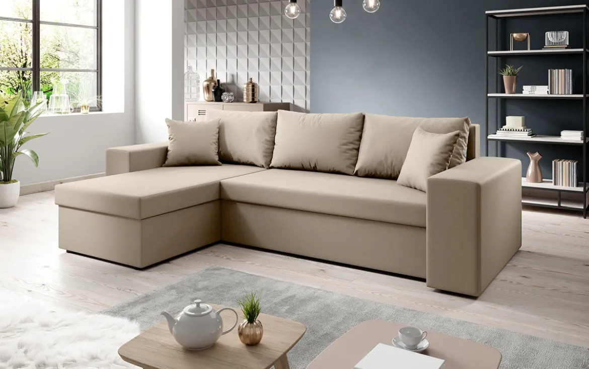 Designer Ecksofa Denver Kunstleder mit Schlaf- und Klappfunktion