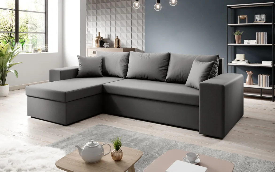 Designer Ecksofa Denver Kunstleder mit Schlaf- und Klappfunktion