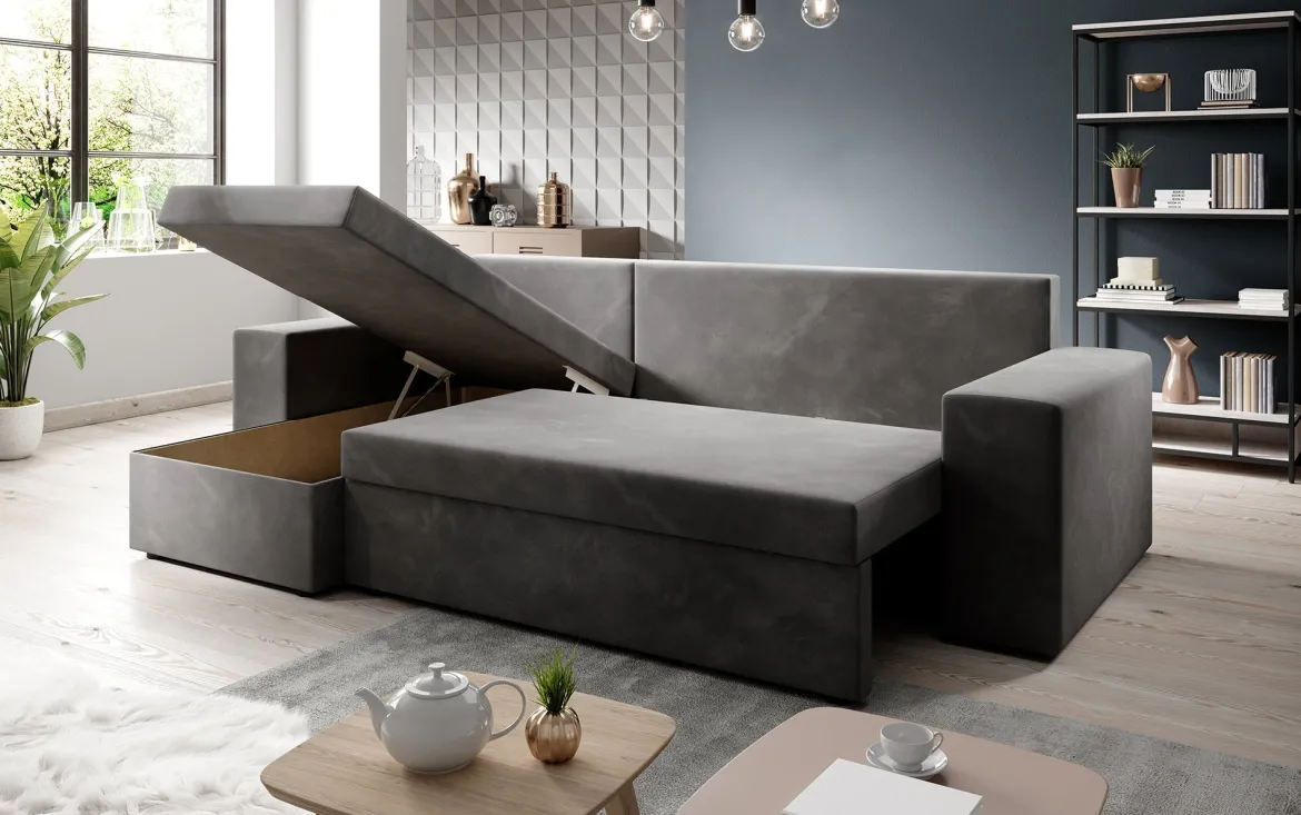 Designer Ecksofa Denver Kunstleder mit Schlaf- und Klappfunktion