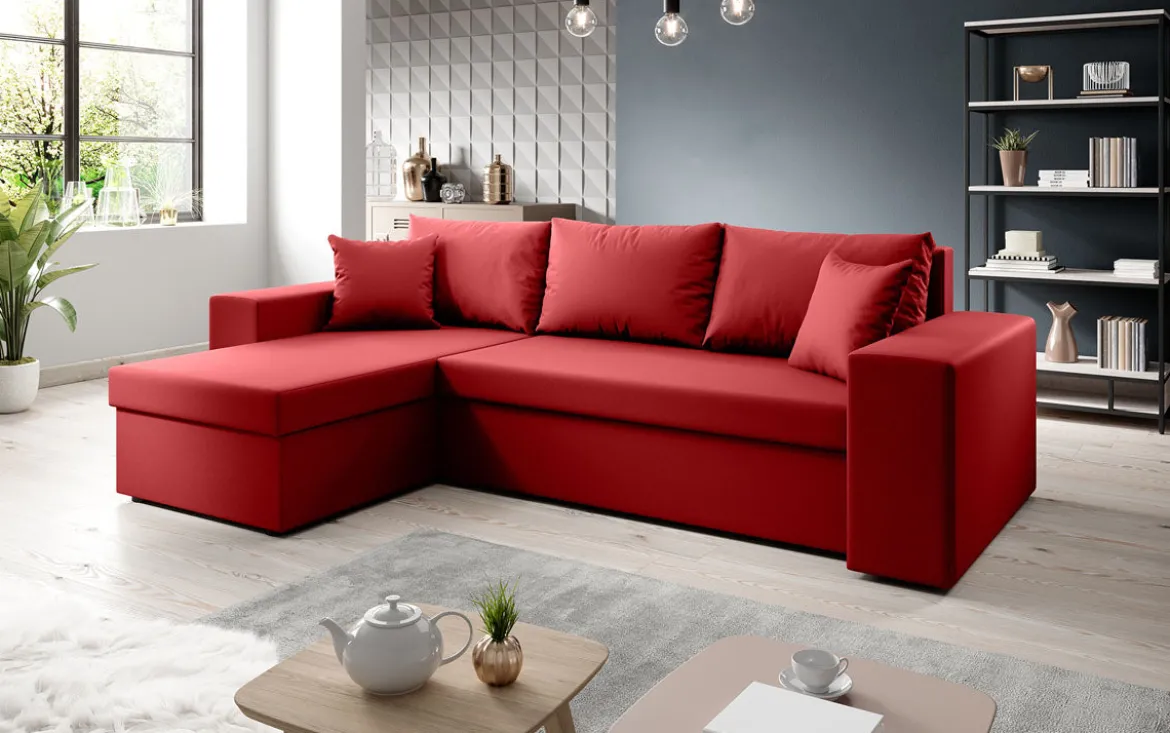 Designer Ecksofa Denver Kunstleder mit Schlaf- und Klappfunktion