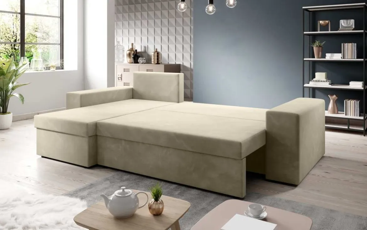 Designer Ecksofa Denver Samt mit Schlaf- und Klappfunktion