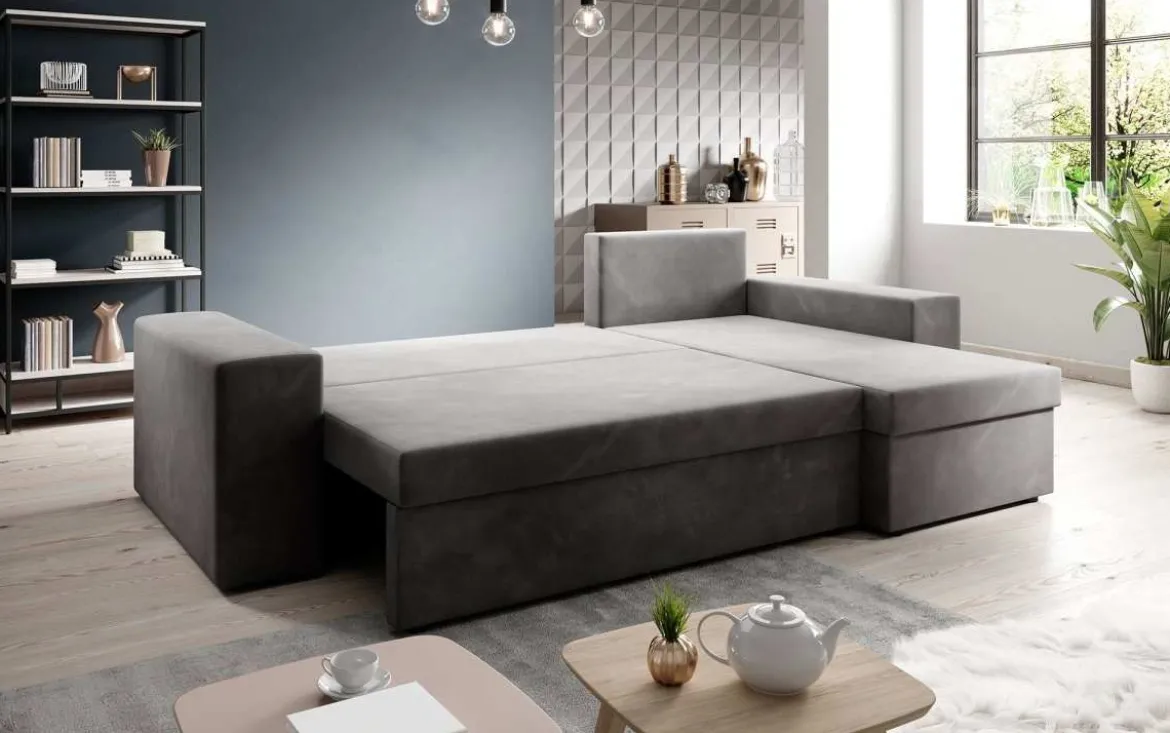 Designer Ecksofa Denver Samt mit Schlaf- und Klappfunktion