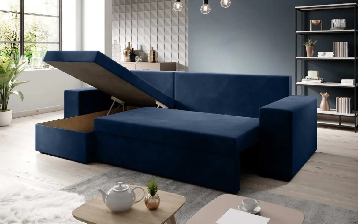 Designer Ecksofa Denver Samt mit Schlaf- und Klappfunktion