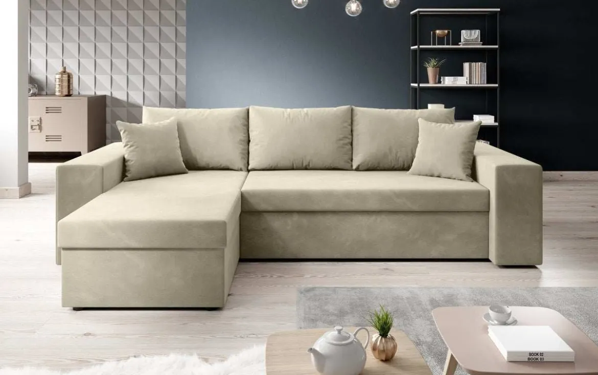 Designer Ecksofa Denver Samt mit Schlaf- und Klappfunktion