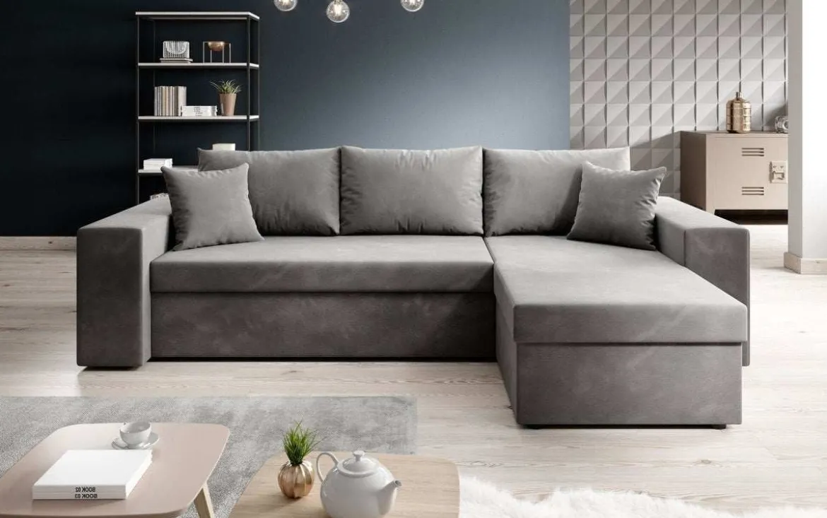 Designer Ecksofa Denver Samt mit Schlaf- und Klappfunktion