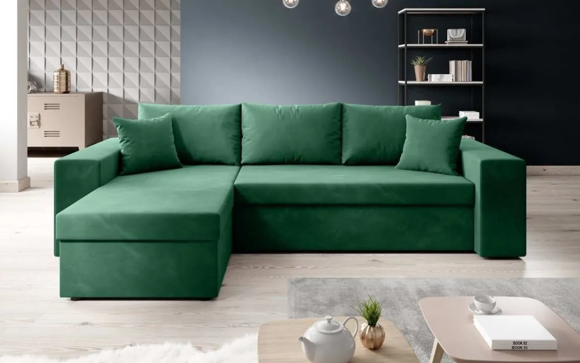 Designer Ecksofa Denver Samt mit Schlaf- und Klappfunktion