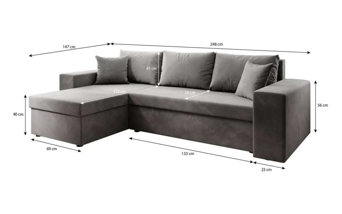 Designer Ecksofa Denver Samt mit Schlaf- und Klappfunktion