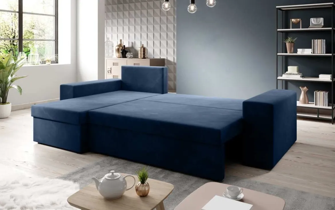 Designer Ecksofa Denver Samt mit Schlaf- und Klappfunktion