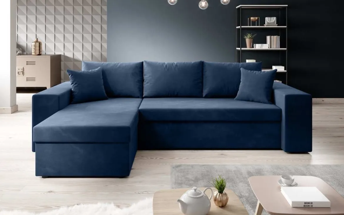 Designer Ecksofa Denver Samt mit Schlaf- und Klappfunktion