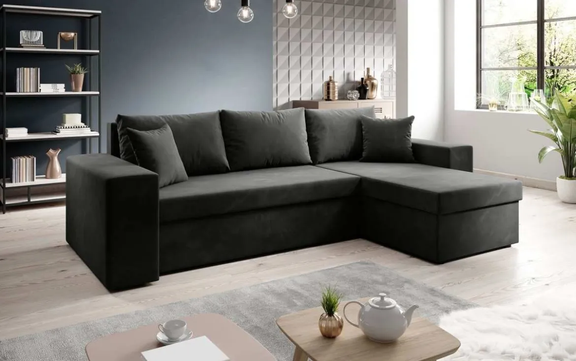Designer Ecksofa Denver Samt mit Schlaf- und Klappfunktion