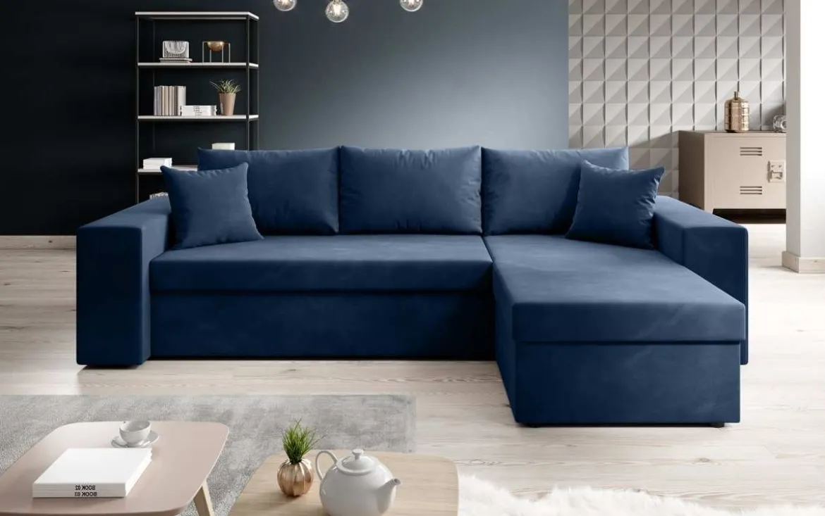 Designer Ecksofa Denver Samt mit Schlaf- und Klappfunktion