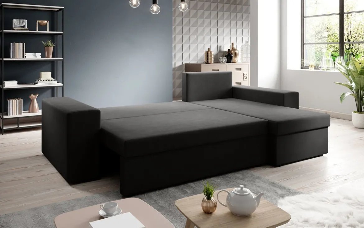 Designer Ecksofa Denver Stoff mit Schlaf- und Klappfunktion