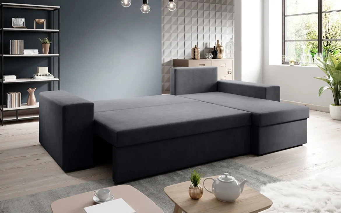 Designer Ecksofa Denver Stoff mit Schlaf- und Klappfunktion