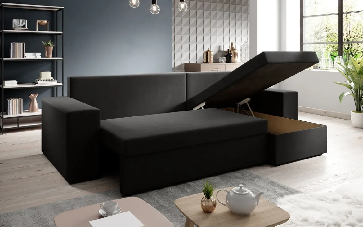 Designer Ecksofa Denver Stoff mit Schlaf- und Klappfunktion