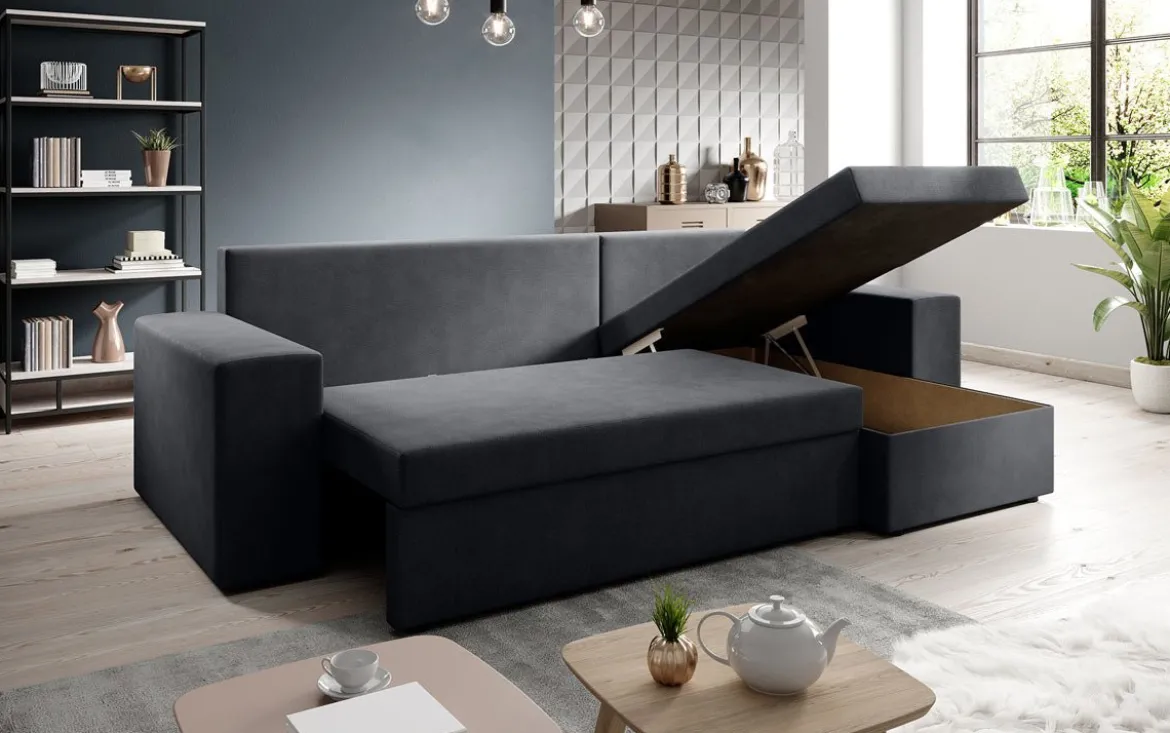 Designer Ecksofa Denver Stoff mit Schlaf- und Klappfunktion