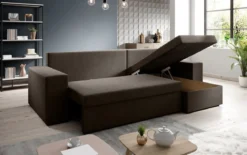Designer Ecksofa Denver Stoff mit Schlaf- und Klappfunktion