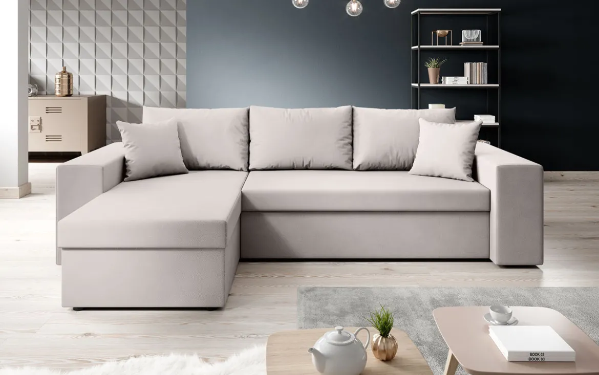 Designer Ecksofa Denver Stoff mit Schlaf- und Klappfunktion
