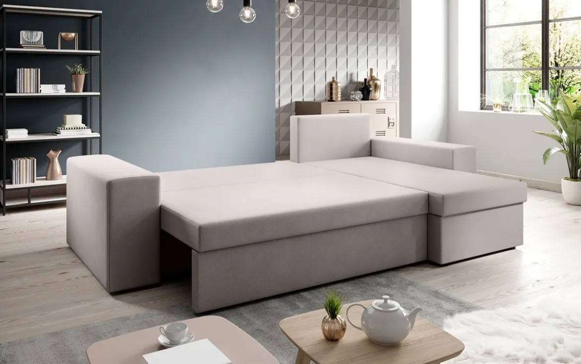 Designer Ecksofa Denver Stoff mit Schlaf- und Klappfunktion