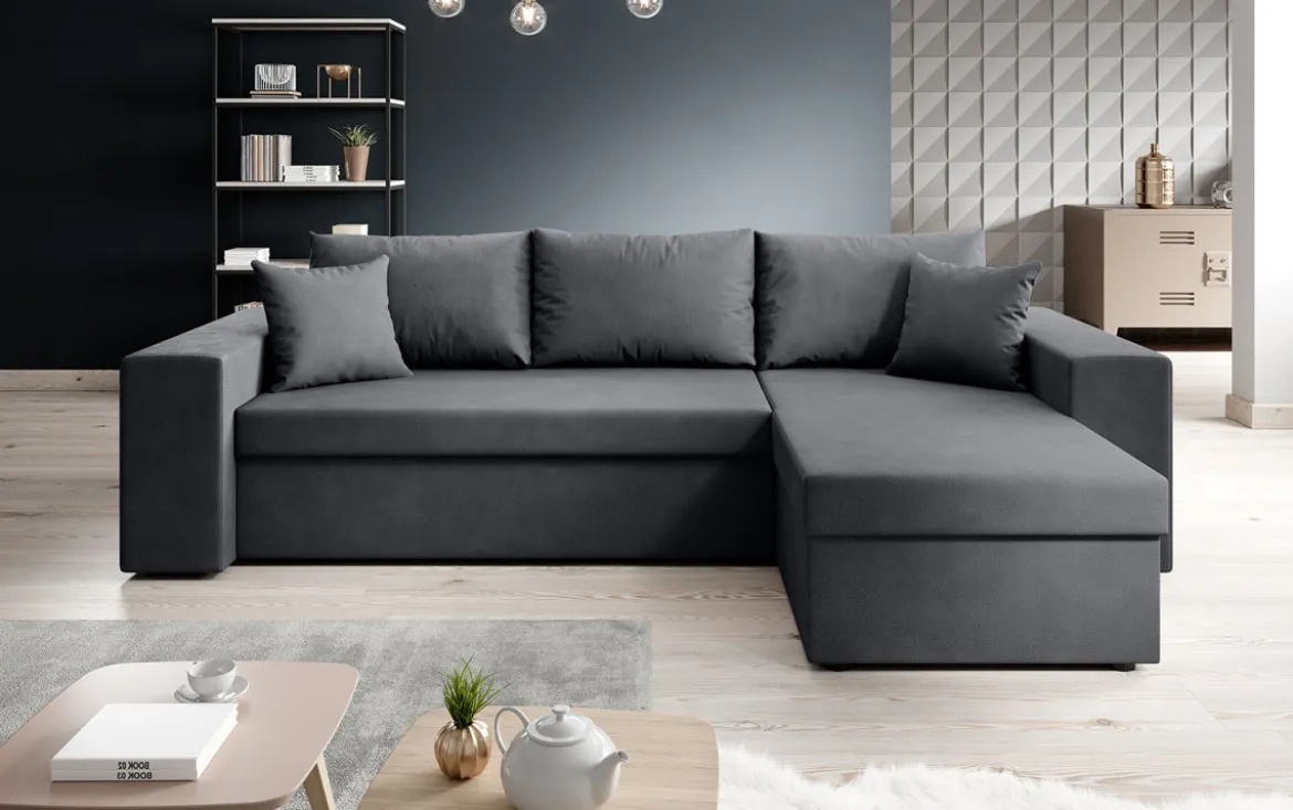 Designer Ecksofa Denver Stoff mit Schlaf- und Klappfunktion