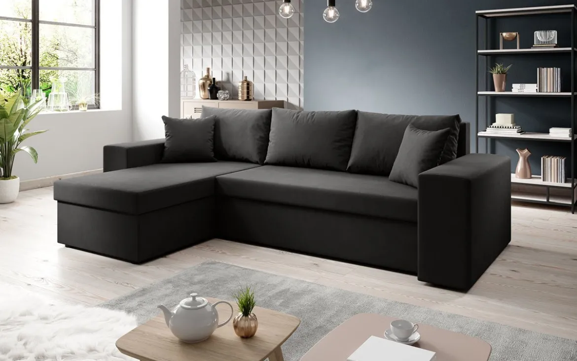 Designer Ecksofa Denver Stoff mit Schlaf- und Klappfunktion