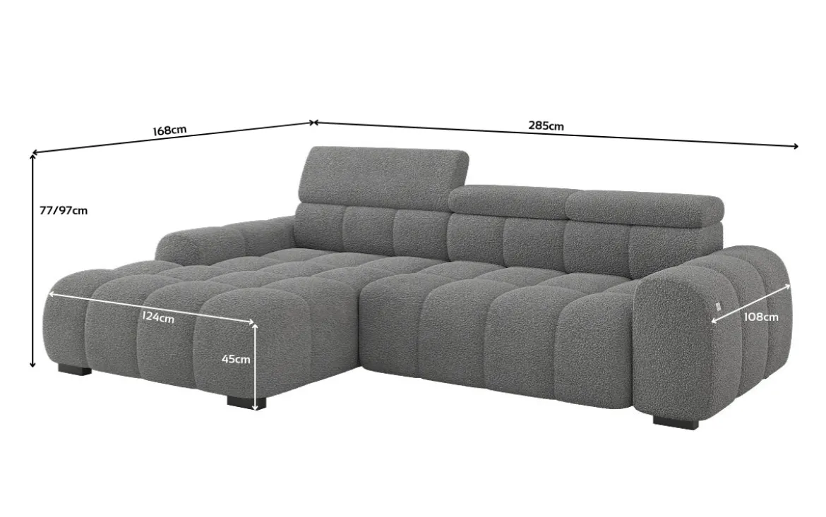 Designer Ecksofa Elaro mit elektrischer Sitzerweiterung in Bouclé