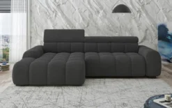Designer Ecksofa Elaro mit elektrischer Sitzerweiterung in Bouclé