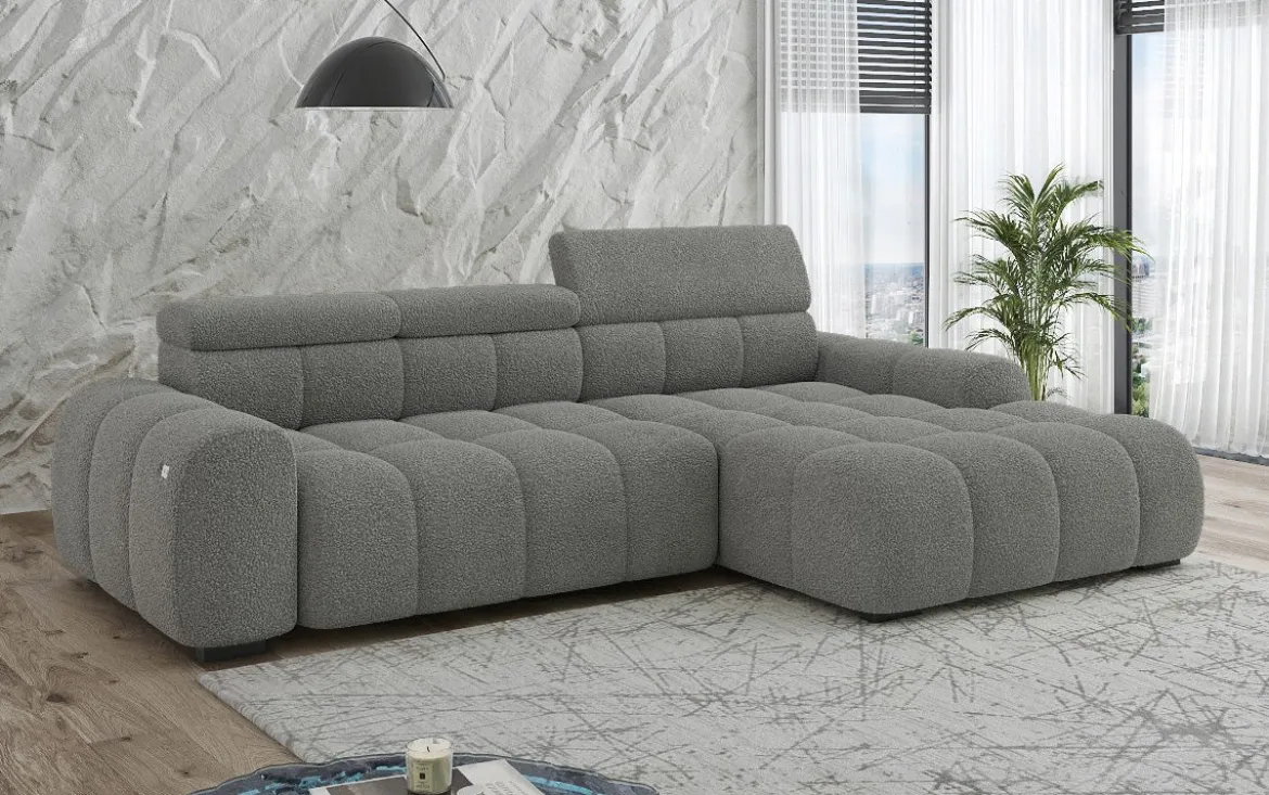 Designer Ecksofa Elaro mit elektrischer Sitzerweiterung in Bouclé