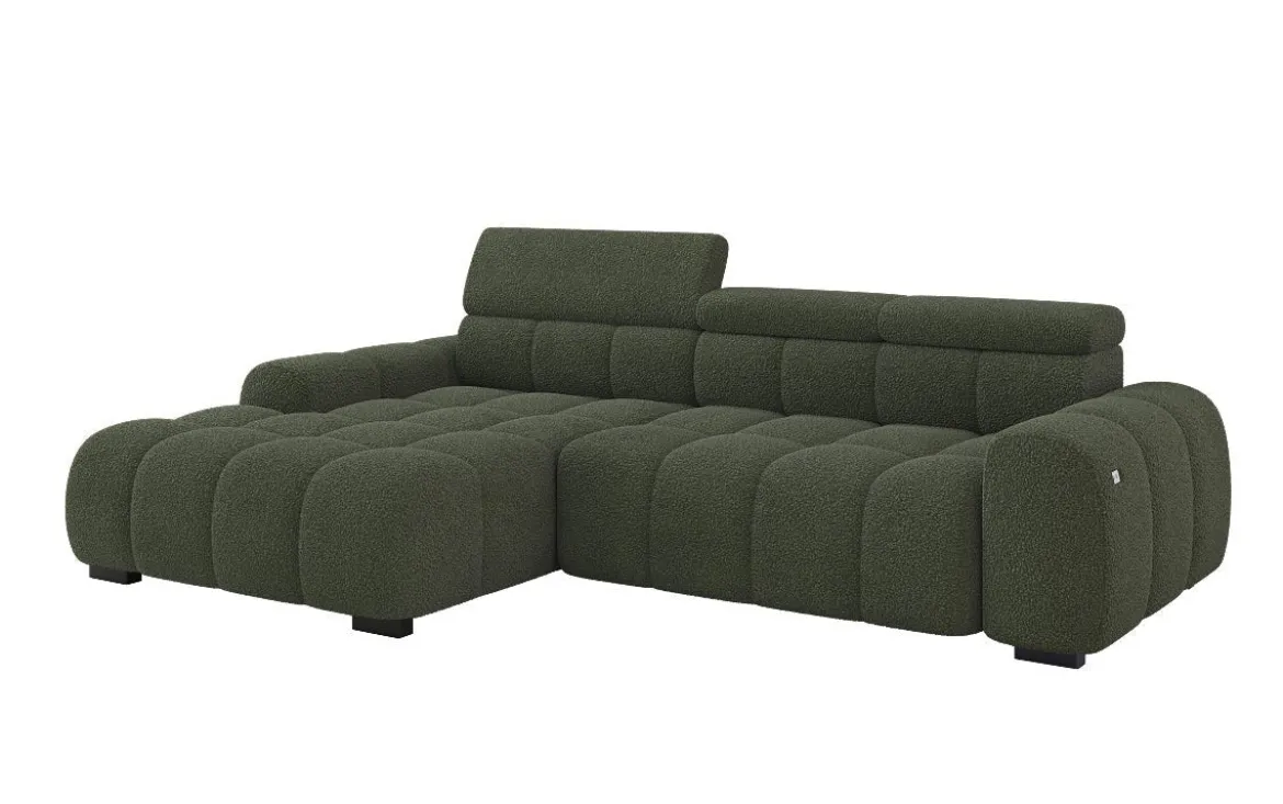 Designer Ecksofa Elaro mit elektrischer Sitzerweiterung in Bouclé