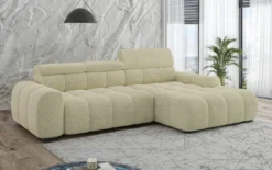 Designer Ecksofa Elaro mit elektrischer Sitzerweiterung in Bouclé