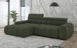 Designer Ecksofa Elaro mit elektrischer Sitzerweiterung in Bouclé